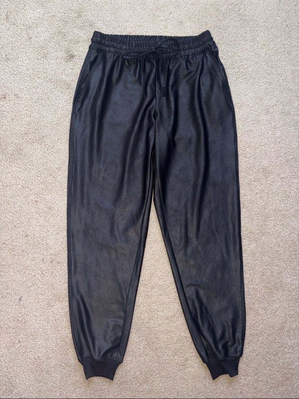 Women's Black Faux Leather Jogger Pants